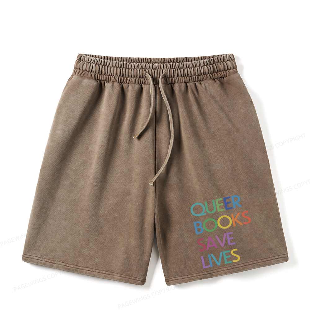Pagewings Queer Books Save Lives Unisex Washed Shorts