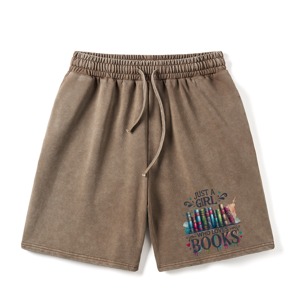 Pagewings Just A Girl Who Loves Books Unisex Washed Shorts