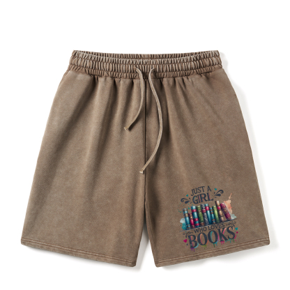 Pagewings Just A Girl Who Loves Books Unisex Washed Shorts