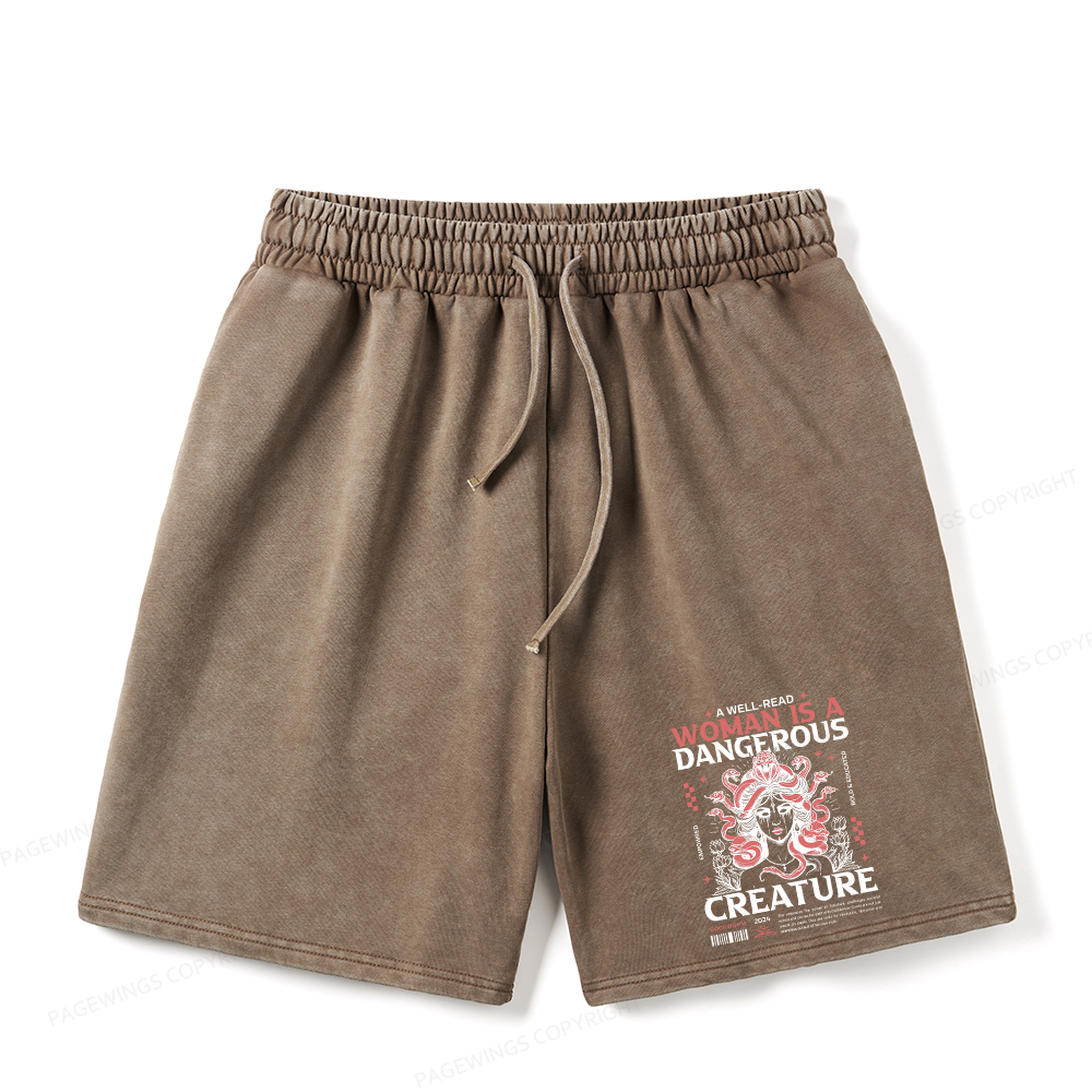 Pagewings A Well-Read Woman is A Dangerous Creature Unisex Washed Shorts