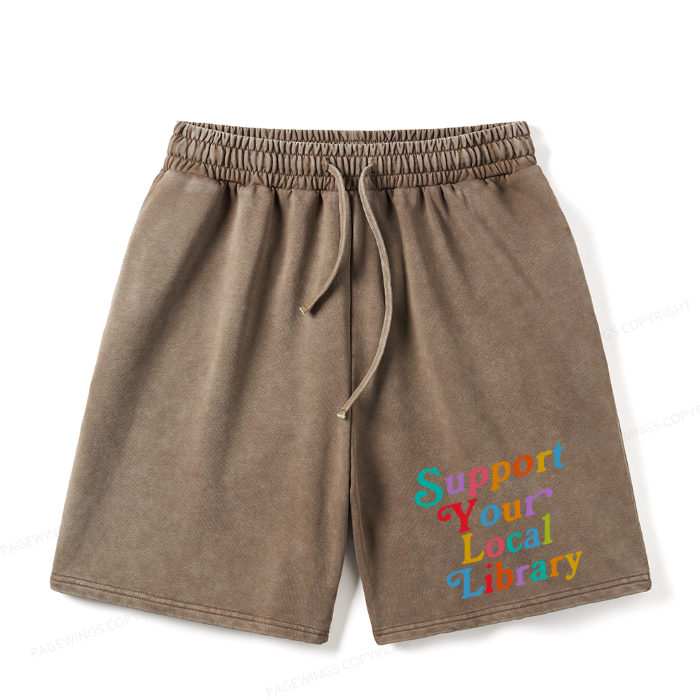 Pagewings Support Your Local Library Unisex Washed Shorts
