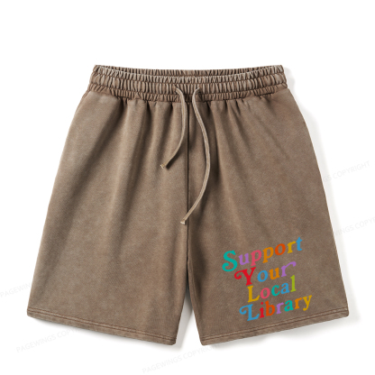 Pagewings Support Your Local Library Unisex Washed Shorts