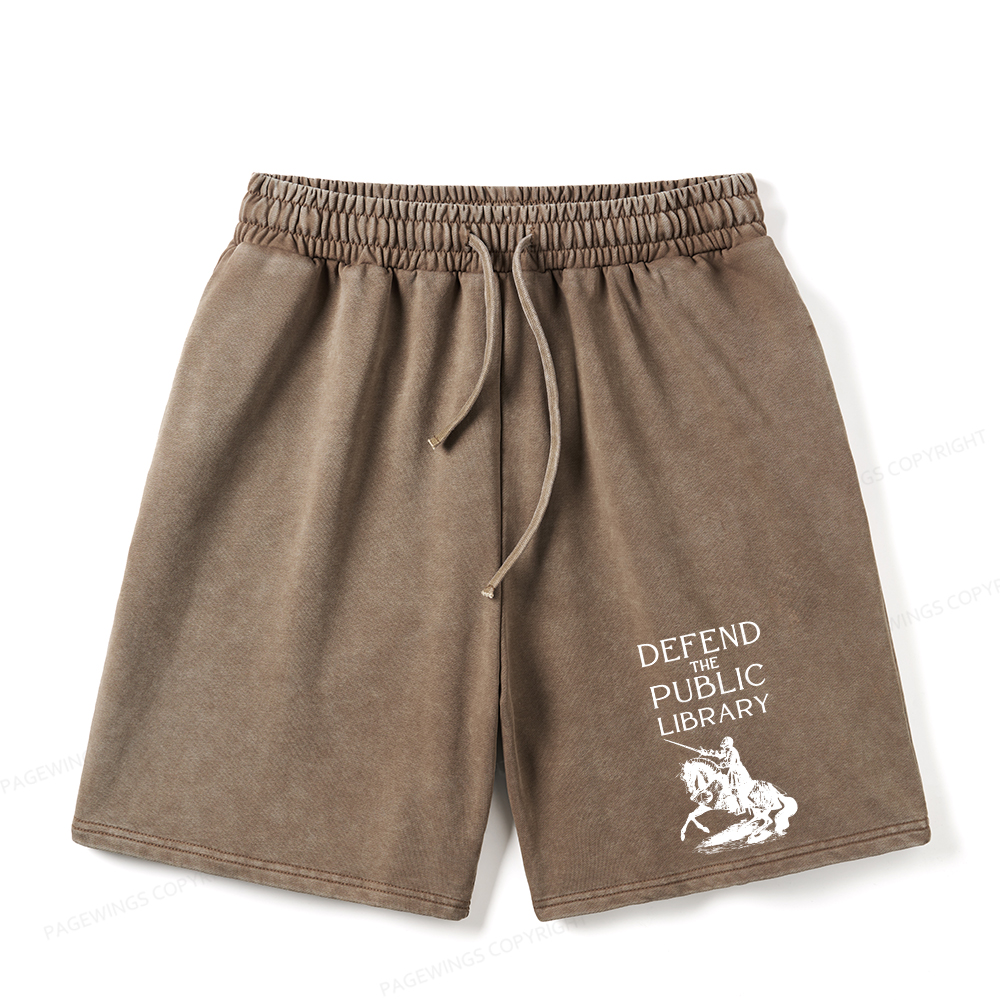 Pagewings Defend The Public Library Unisex Washed Shorts