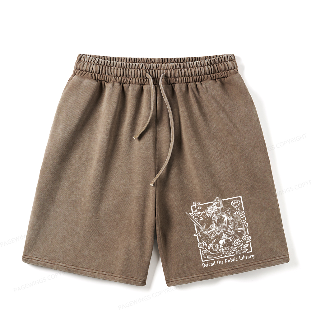 Pagewings Defend The Public Library Unisex Washed Shorts