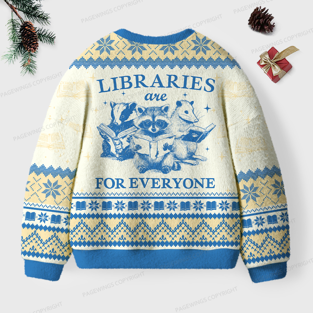 Pagewings Libraries Are For Everyone Unisex Ugly Knit Sweatshirt