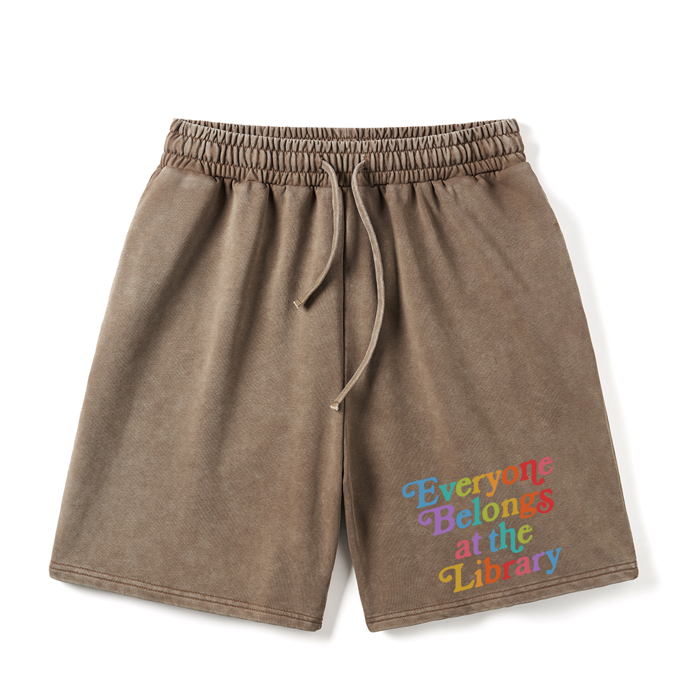 Pagewings Everyone belongs at the library Unisex Washed Shorts
