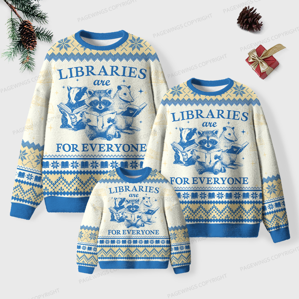 Pagewings Libraries Are For Everyone Unisex Ugly Knit Sweatshirt