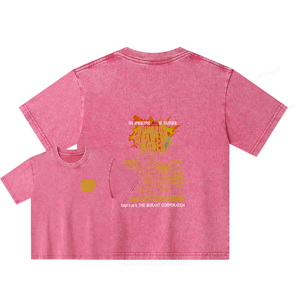 Pagewings Dungeon Crawler World Tour Unisex Kids Washed T-shirt