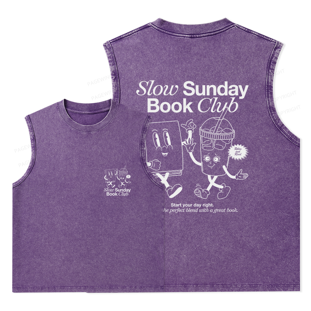 Pagewings Slow Sunday Book Club Unisex Washed Tank Top