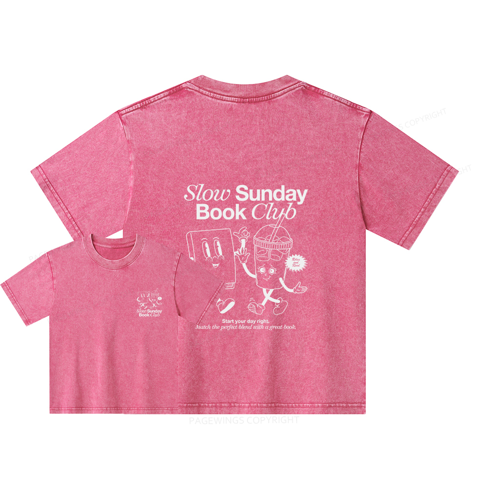 Pagewings Slow Sunday Book Club Unisex Kids Washed T-shirt
