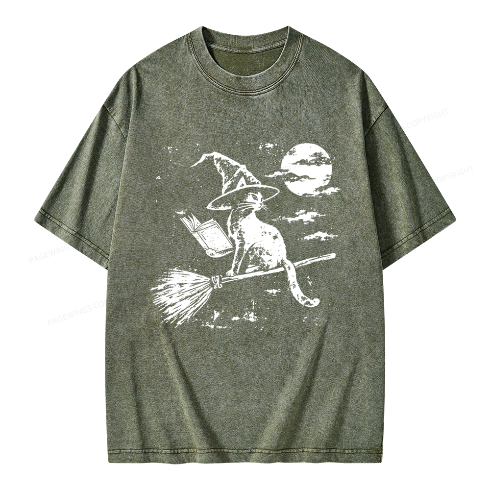 Pagewings Witchy Cat Unisex Washed T-shirt