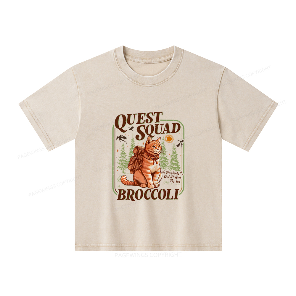 Pagewings Quest Squad Broccoli Unisex Kids Washed T-shirt