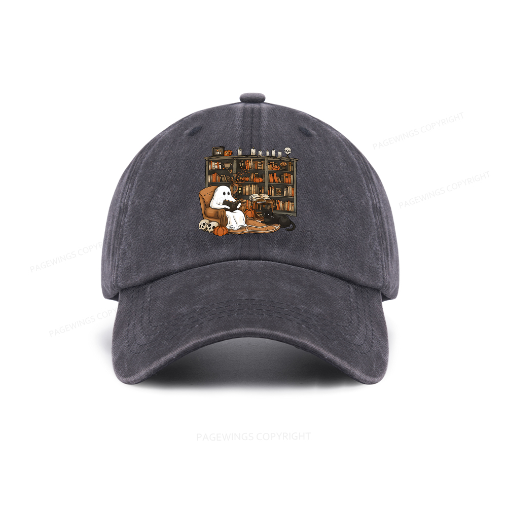Pagewings Halloween Ghost Reading Books Washed Cap