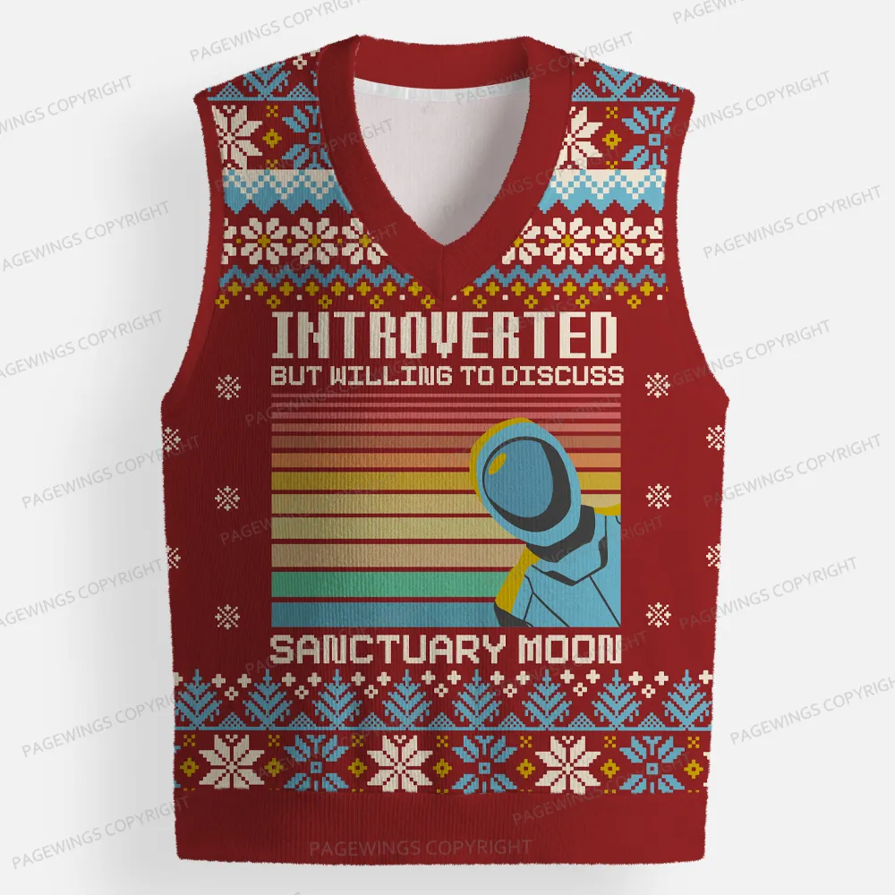 Pagewings Introverted But Willing To Discuss Sanctuary Moon Unisex V-Neck Ugly Knit Vest