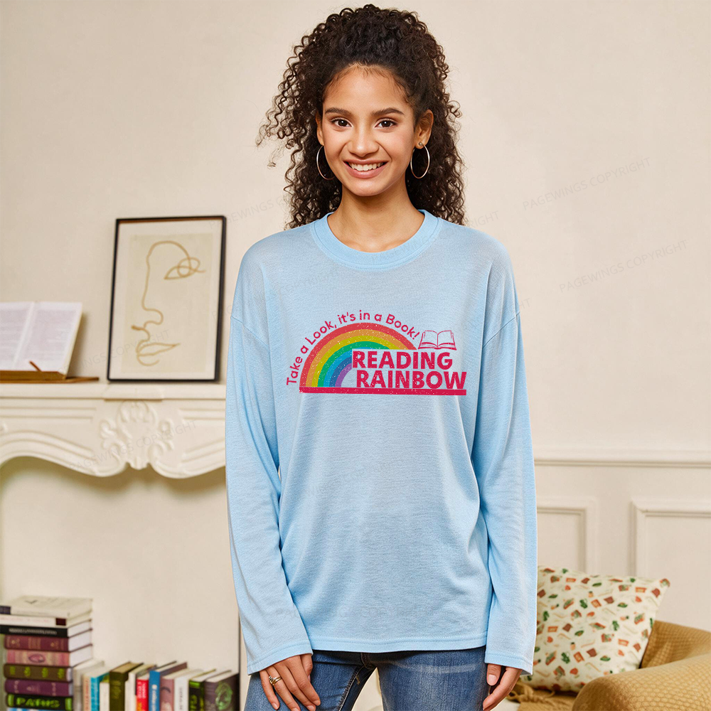 Pagewings Reading With Rainbow Unisex Lightweight Long Sleeve T-Shirt