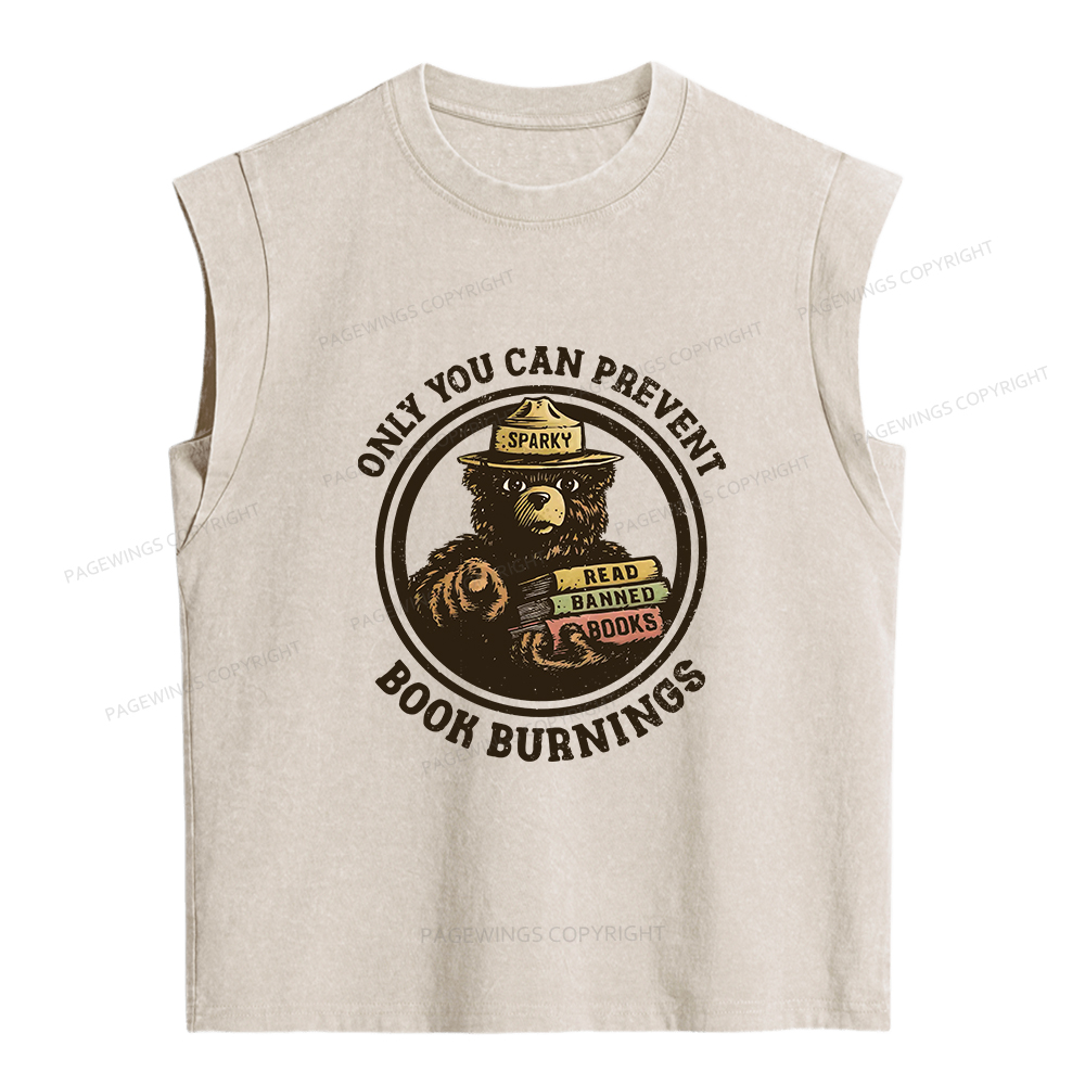 Pagewings Only You Can Prevent Book Burnings Women's Washed Tank Top