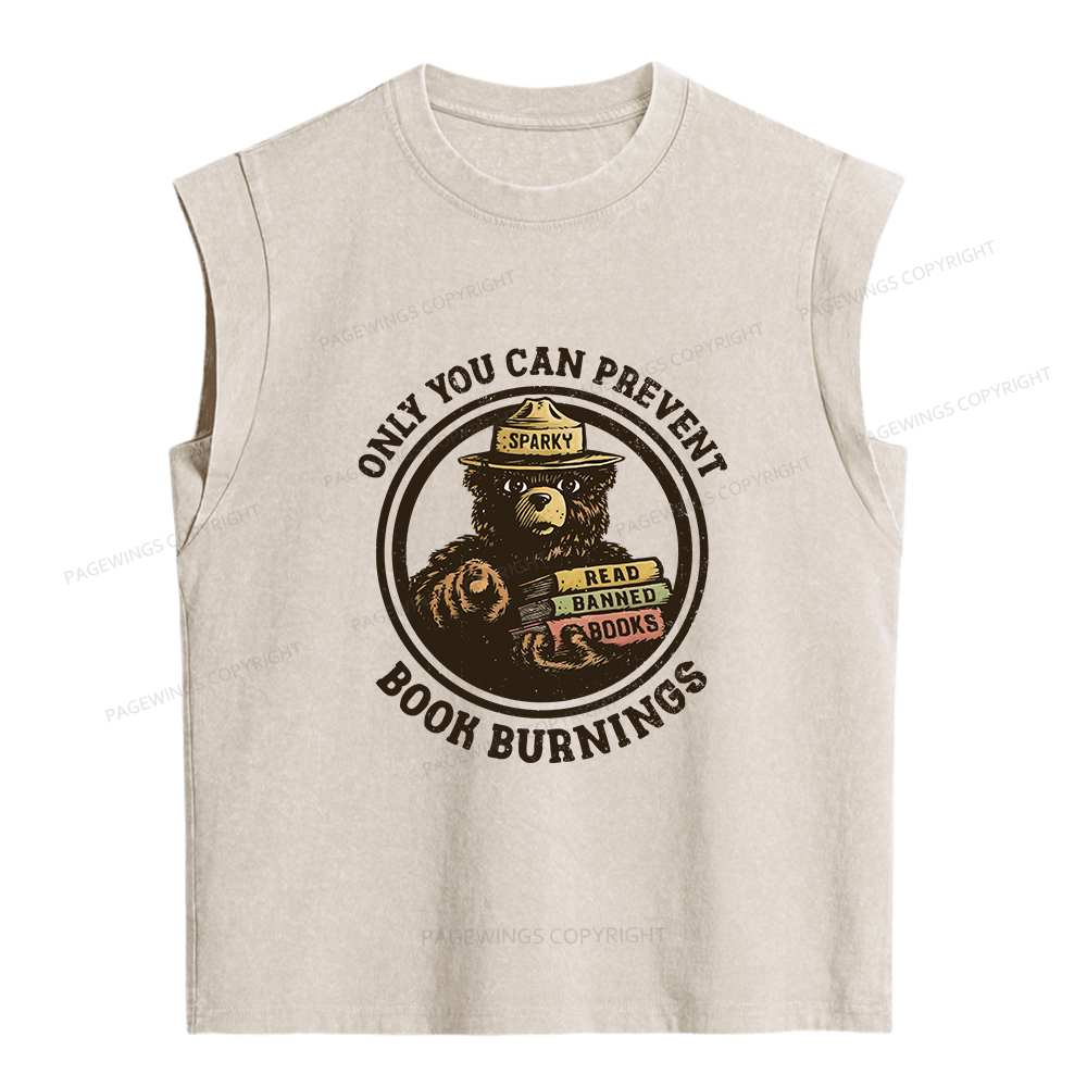 Pagewings Only You Can Prevent Book Burnings Women's Washed Tank Top