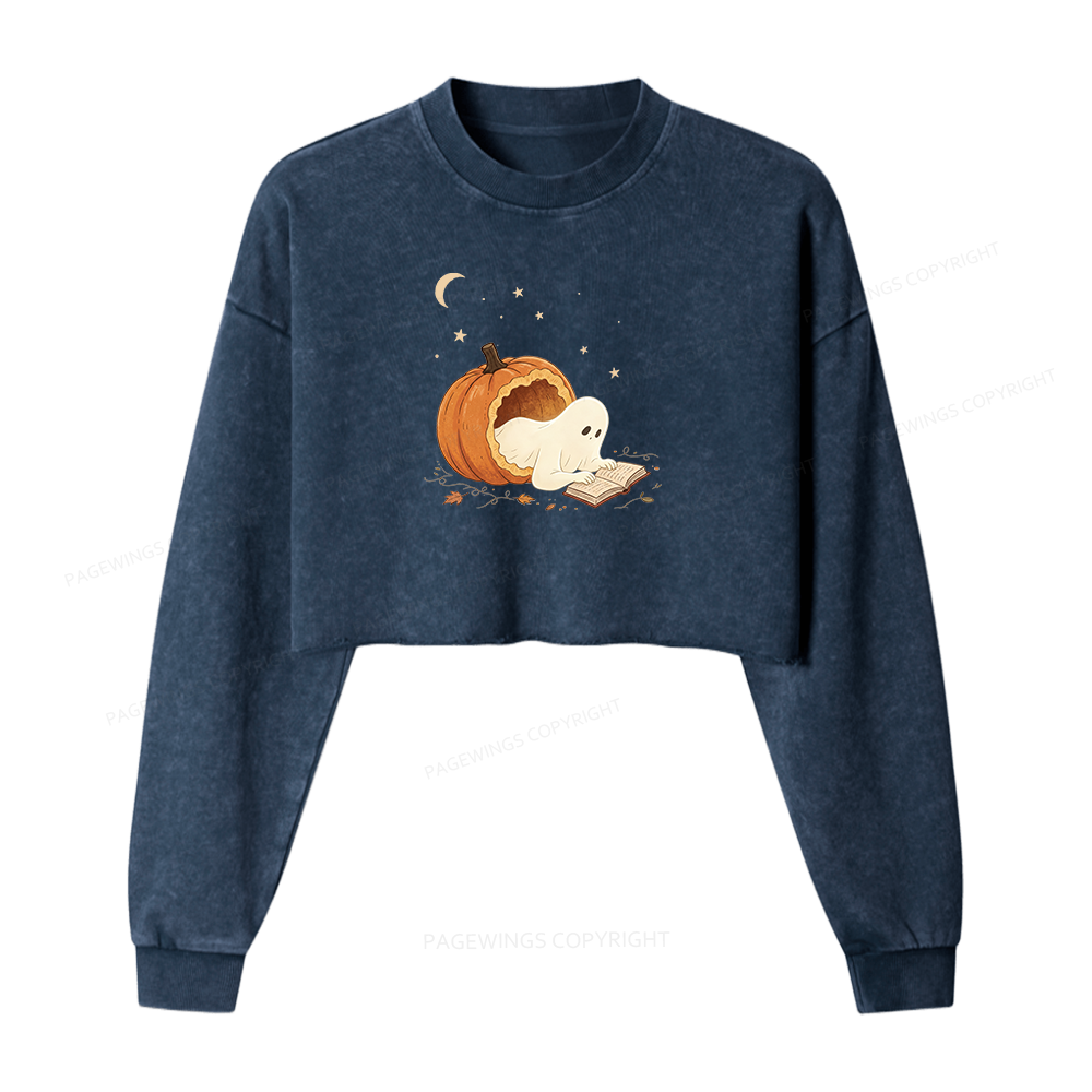 Pagewings Reading Ghost Washed Crop Sweatshirt