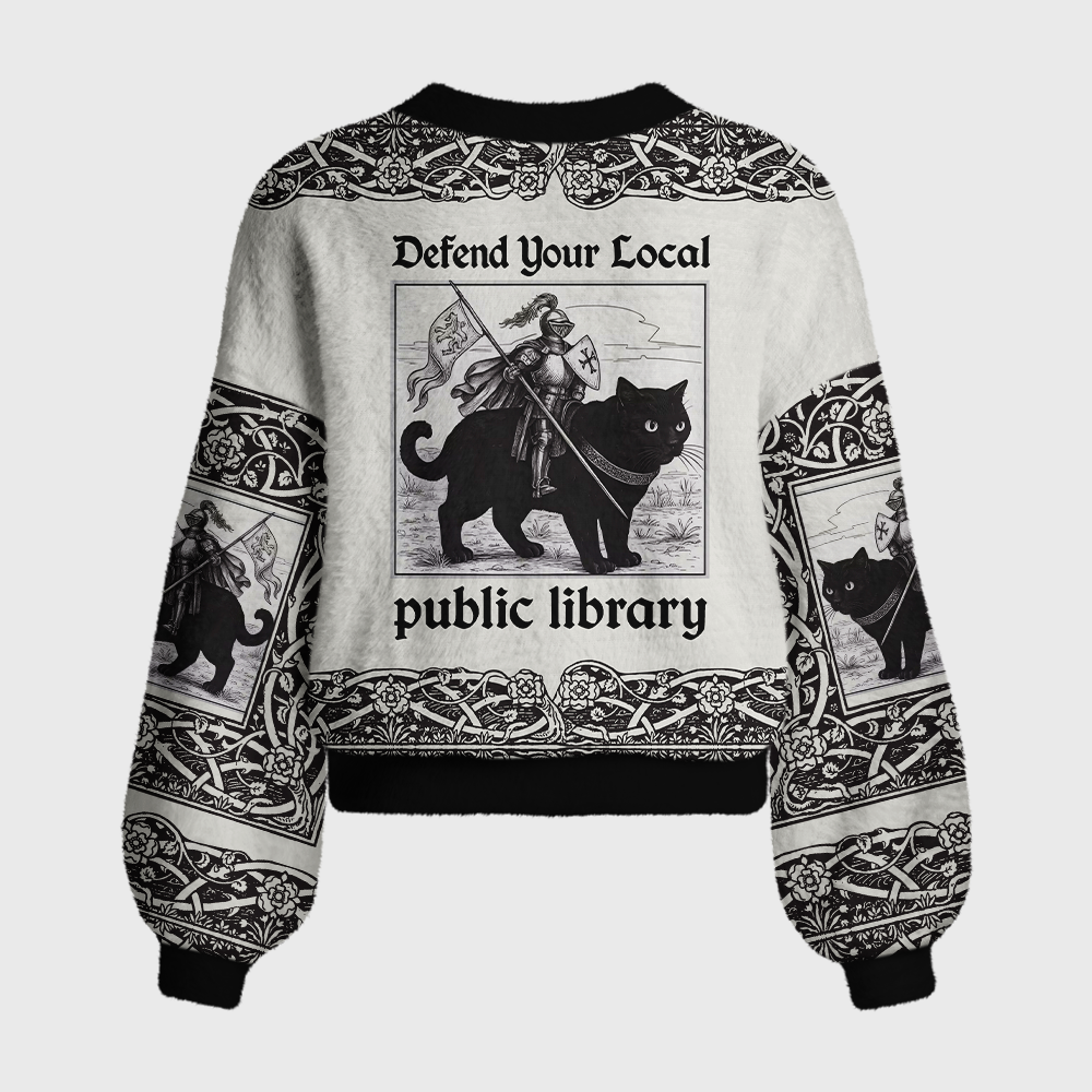 Pagewings Defend Local Public Library Women's Cardigan Sweater