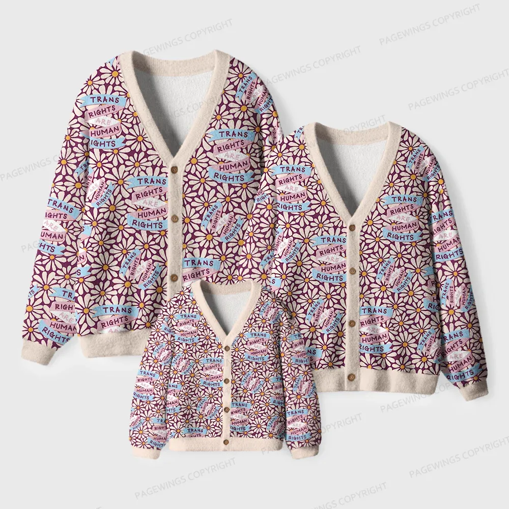 Pagewings Trans Rights Are Human Rights Unisex Ugly Cardigan Sweaters