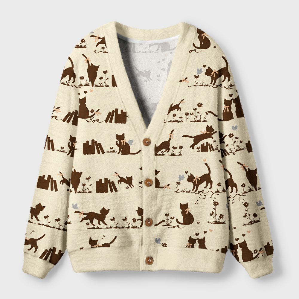 Pagewings Cat Book Lover Light Knit Unisex Cardigan Sweaters