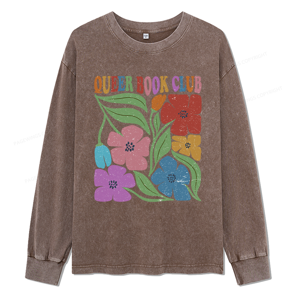 Pagewings Queer Book Club Unisex Washed Long Sleeve T-shirt