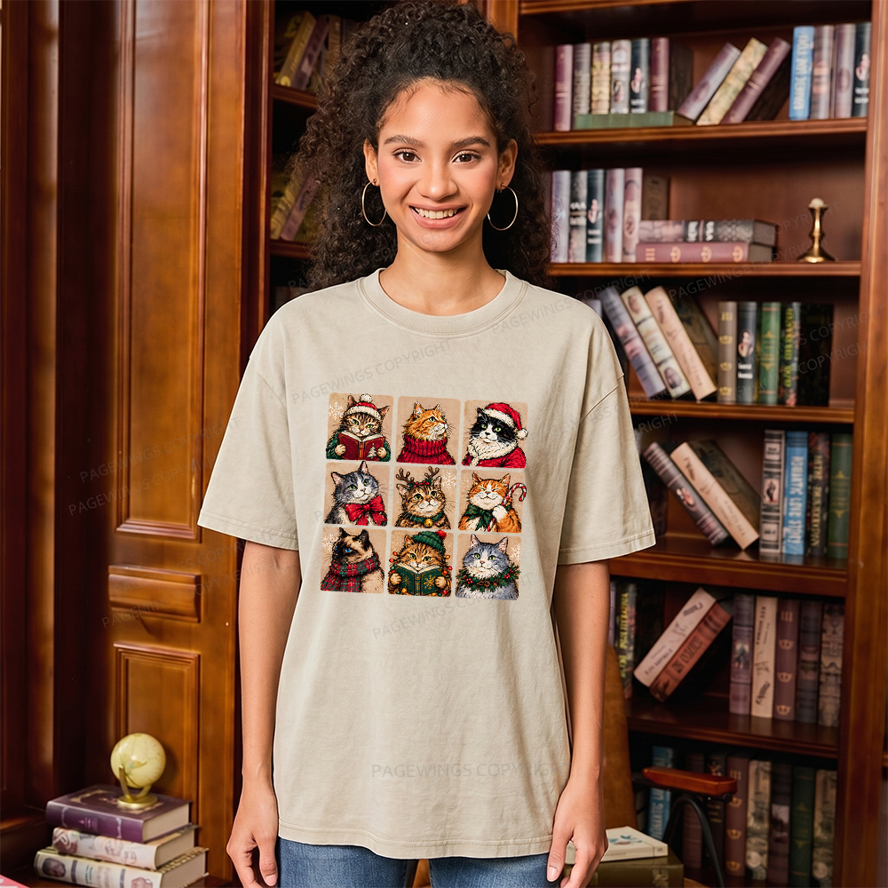 Pagewings Christmas Cats Unisex Washed T-shirt