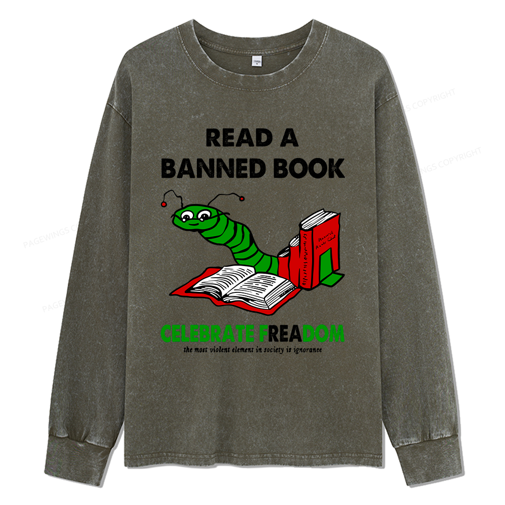 Pagewings Read A Banned Book Unisex Washed Long Sleeve T-shirt