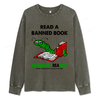 Pagewings Read A Banned Book Unisex Washed Long Sleeve T-shirt