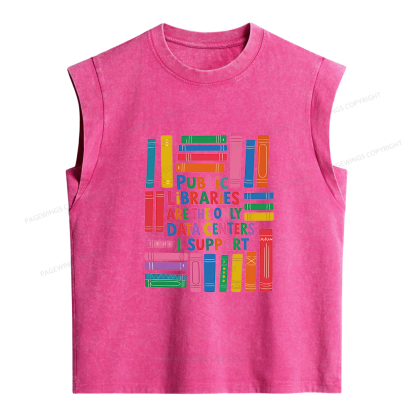 Pagewings Public Libraries Are The Only Data Centers Women's Washed Tank Top