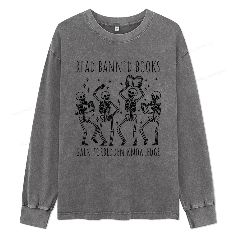 Pagewings Reading Books Tee Book Lover Gift Unisex Washed Long Sleeve T-shirt