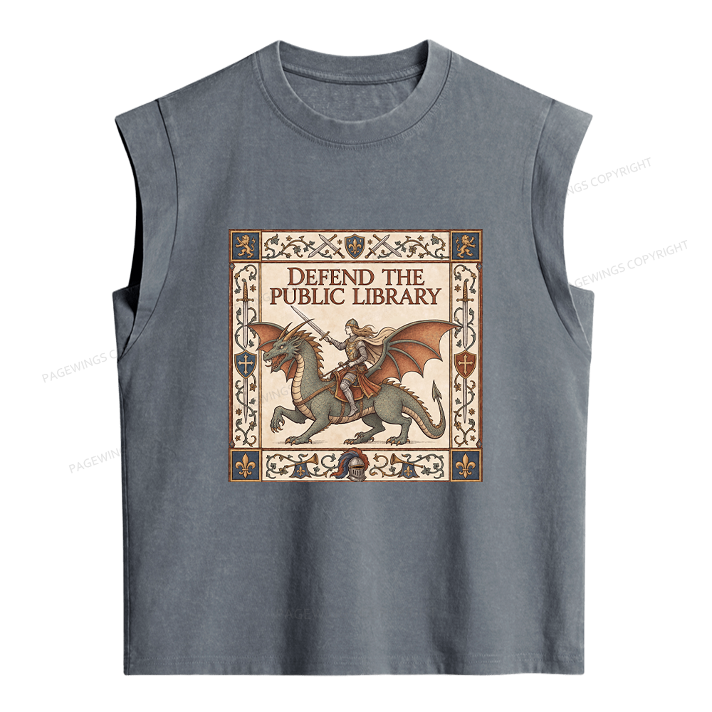 Pagewings Defend the Public Library Women's Washed Tank Top