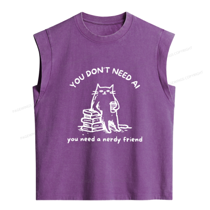 Pagewings Funny Cat Doodle Anti AI Women's Washed Tank Top