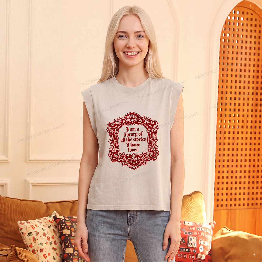 Pagewings I Am A Library Of All The Stories I Have Loved Women's Washed Tank Top