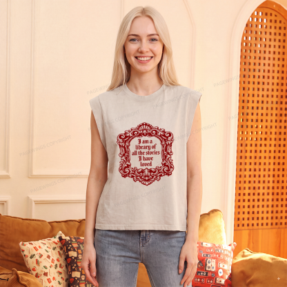 Pagewings I Am A Library Of All The Stories I Have Loved Women's Washed Tank Top