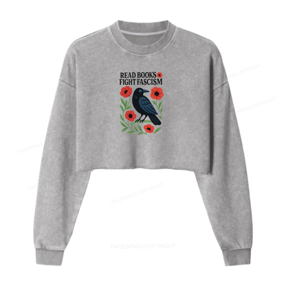 Pagewings Read Books Fight Fascism Washed Crop Sweatshirt