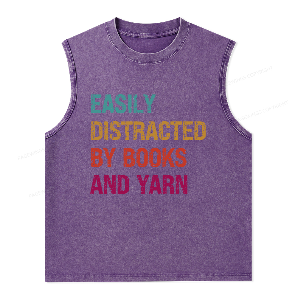 Pagewings Easily Distracted By Books And Yarn Unisex Washed Tank Top