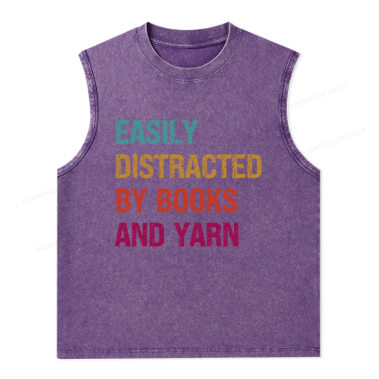 Pagewings Easily Distracted By Books And Yarn Unisex Washed Tank Top