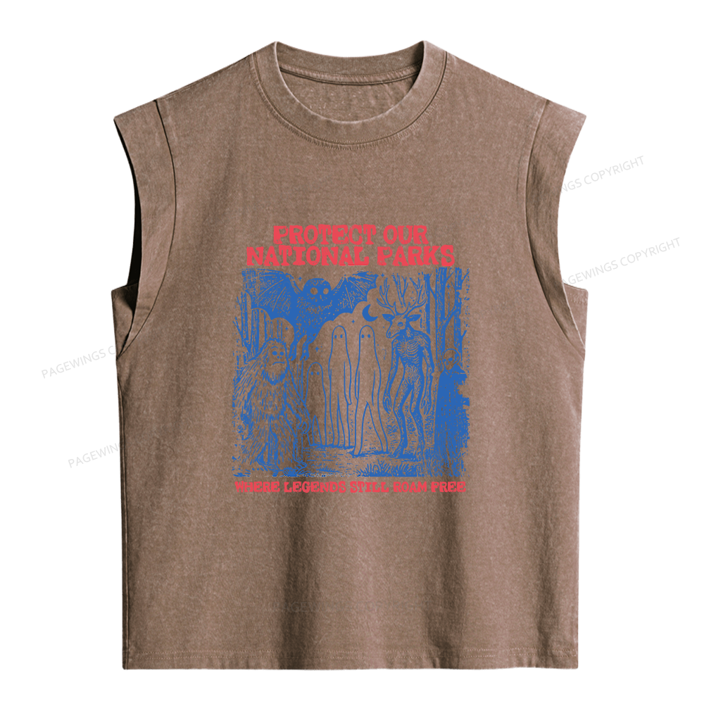 Pagewings Protect Our Parks Vintage Camping Women's Washed Tank Top