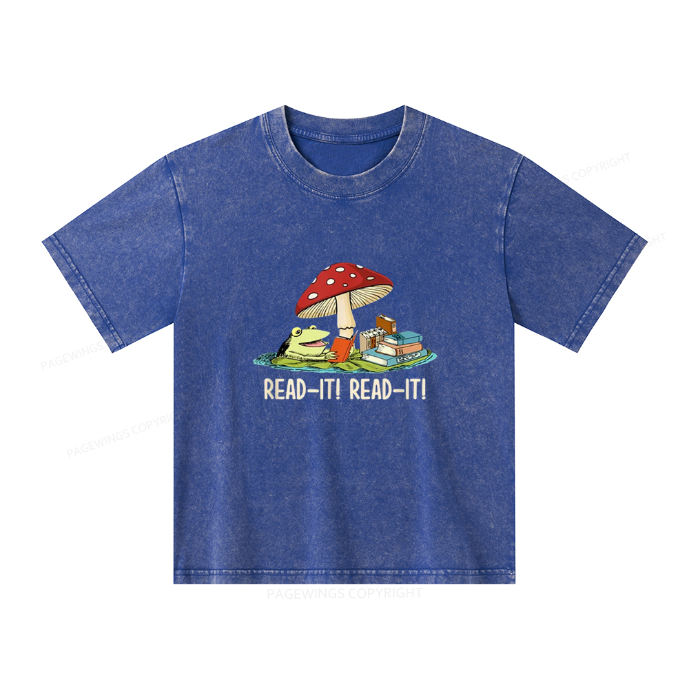 Pagewings Mushroom Read it Book Unisex Kids Washed T-shirt
