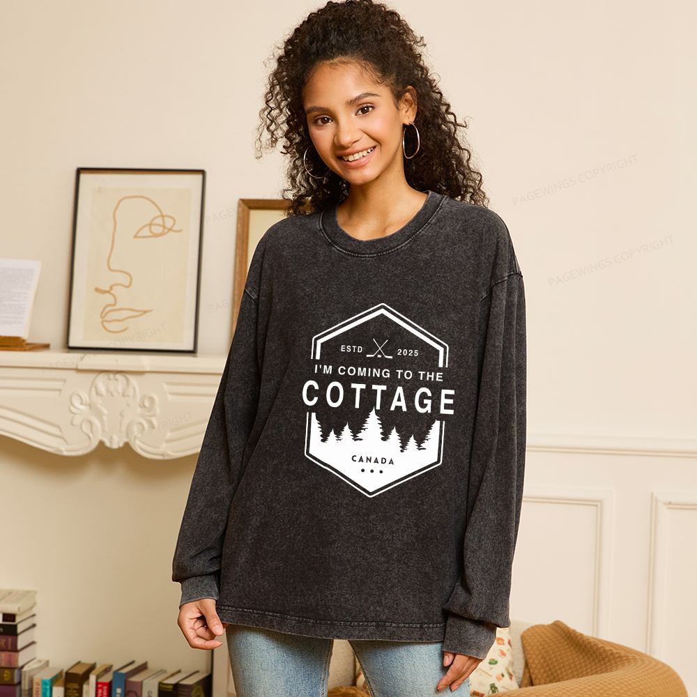Pagewings Coming To The Cottage Unisex Washed Long Sleeve T-shirt