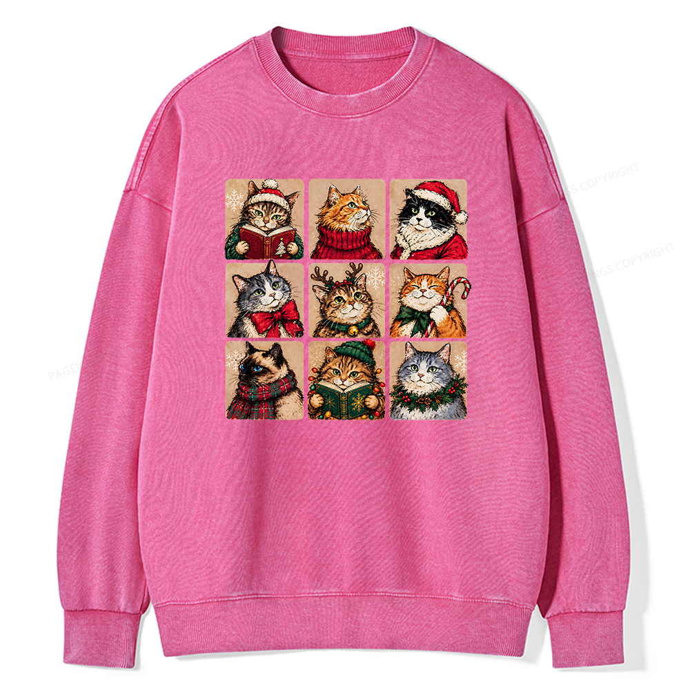 Pagewings Christmas Cats Unisex Washed Sweatshirt