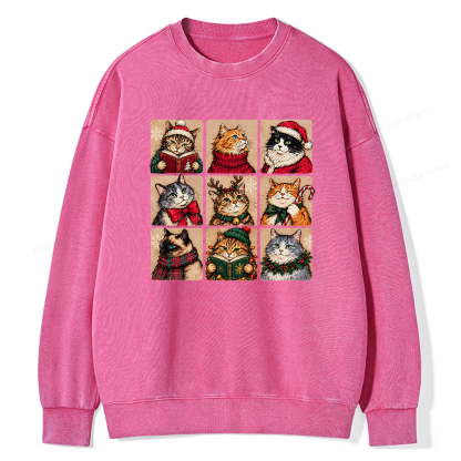 Pagewings Christmas Cats Unisex Washed Sweatshirt