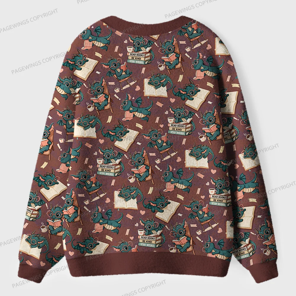 Pagewings Book Dragon Unisex Ugly Cardigan Sweaters
