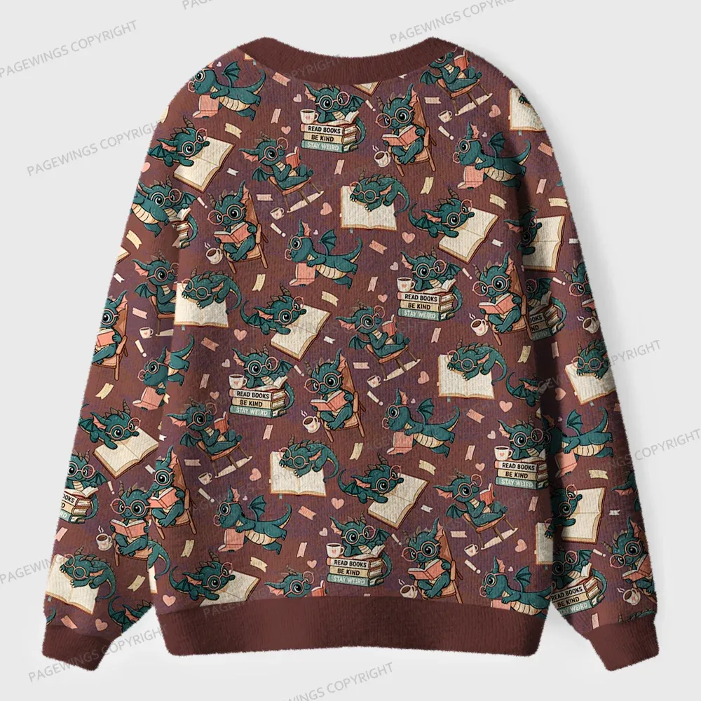Pagewings Book Dragon Unisex Ugly Cardigan Sweaters