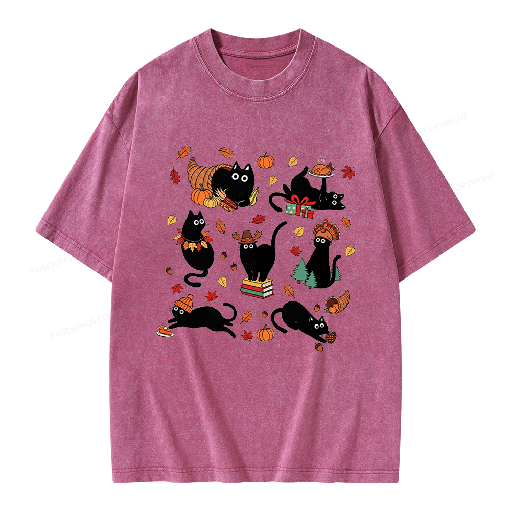 Pagewings Thanksgiving Cat Unisex Washed T-shirt