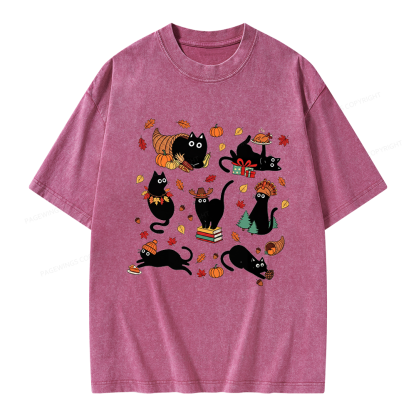 Pagewings Thanksgiving Cat Unisex Washed T-shirt