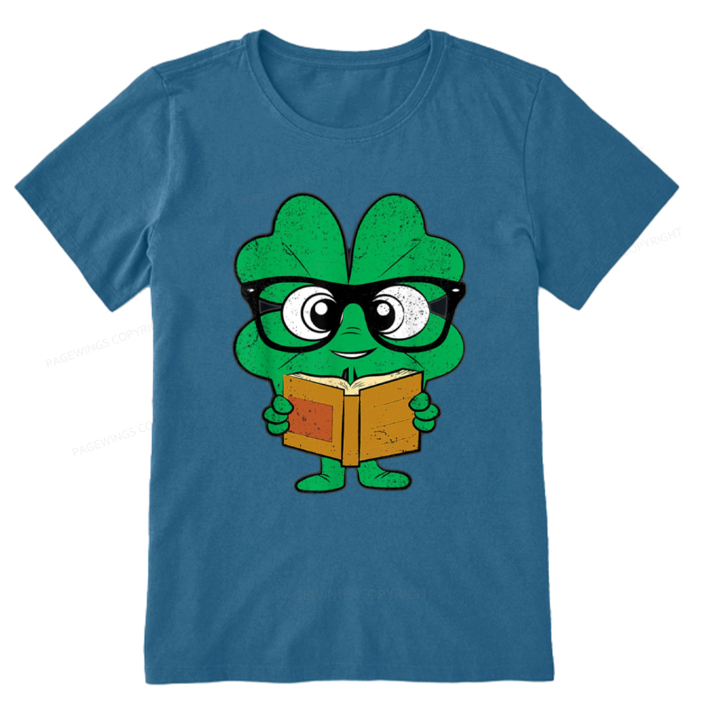 Pagewing Shamrock Reading Books St Patricks Day Unisex Classic T-shirt