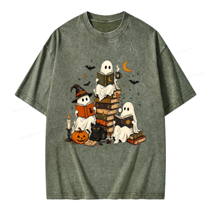 Pagewings Halloween Book Club Unisex Washed T-shirt