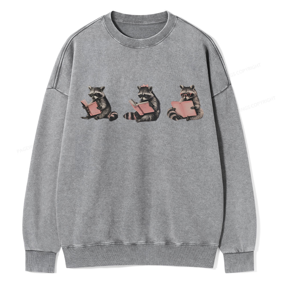 Pagewings Funny Raccoon Bookish Gift Unisex Washed Sweatshirt
